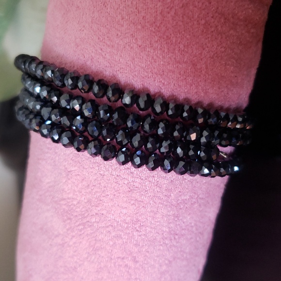 NWOT Navy Blue Diamond Crystal Faceted Wrap Stretch Bracelet - Picture 5 of 5